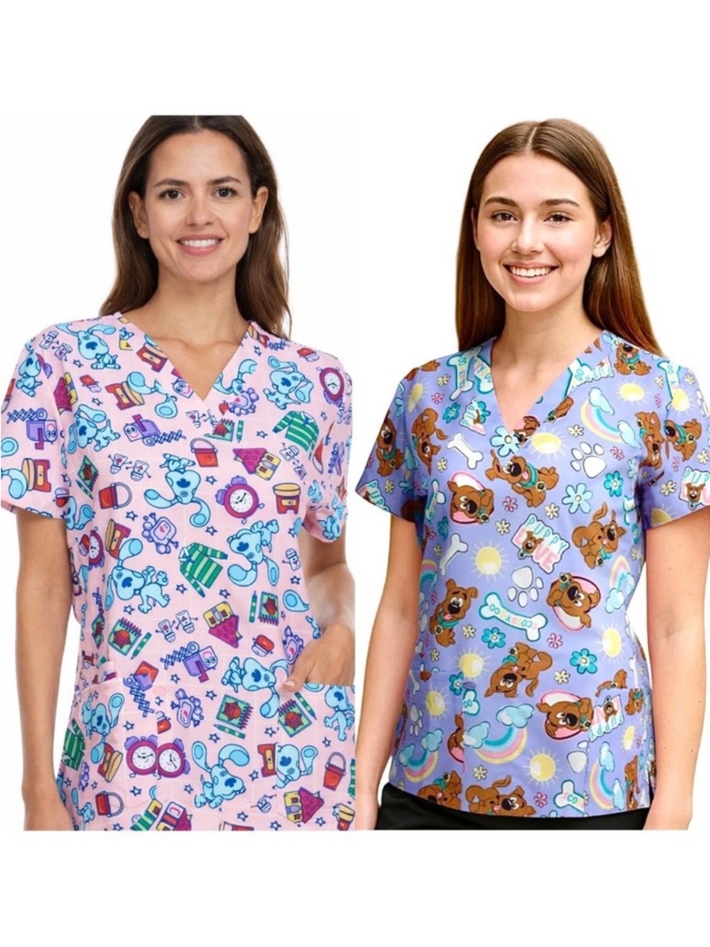 New! LOT OF 2 Womens L Blues Clues & Scooby Doo Scrub Tops Pediatric Nurse